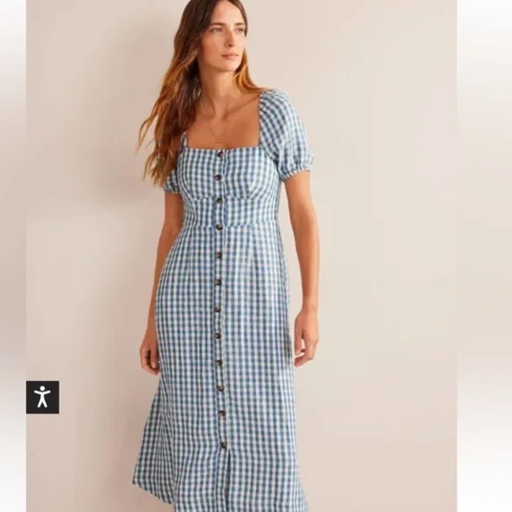 Boden Blue and White Gingham Maxi Dress